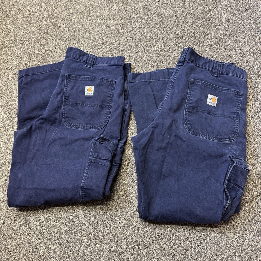 2 Pair Carhartt FR FLAME RESISTANT Relaxed Fit 36x29 Blue Cargo Pants Work Lot